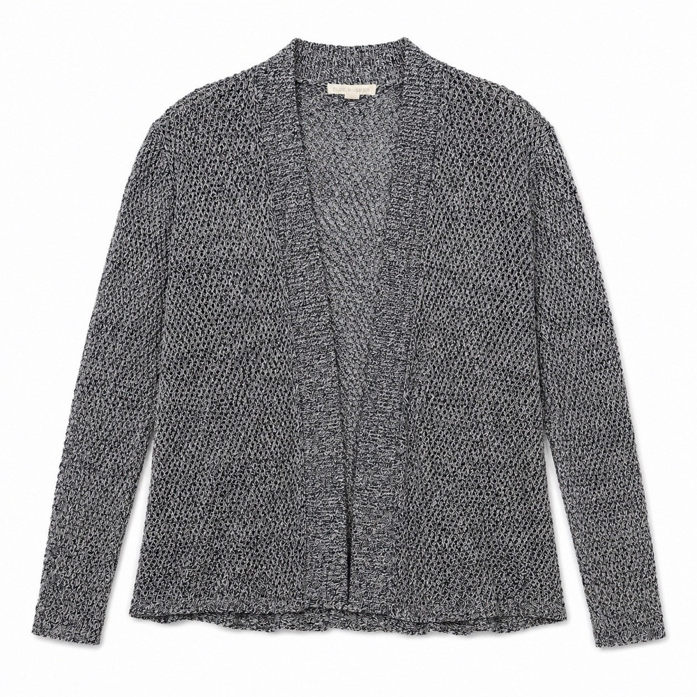 Eileen Fisher Cardigan Sweater Women's MarbledGray Organic Linen Open Front Knit